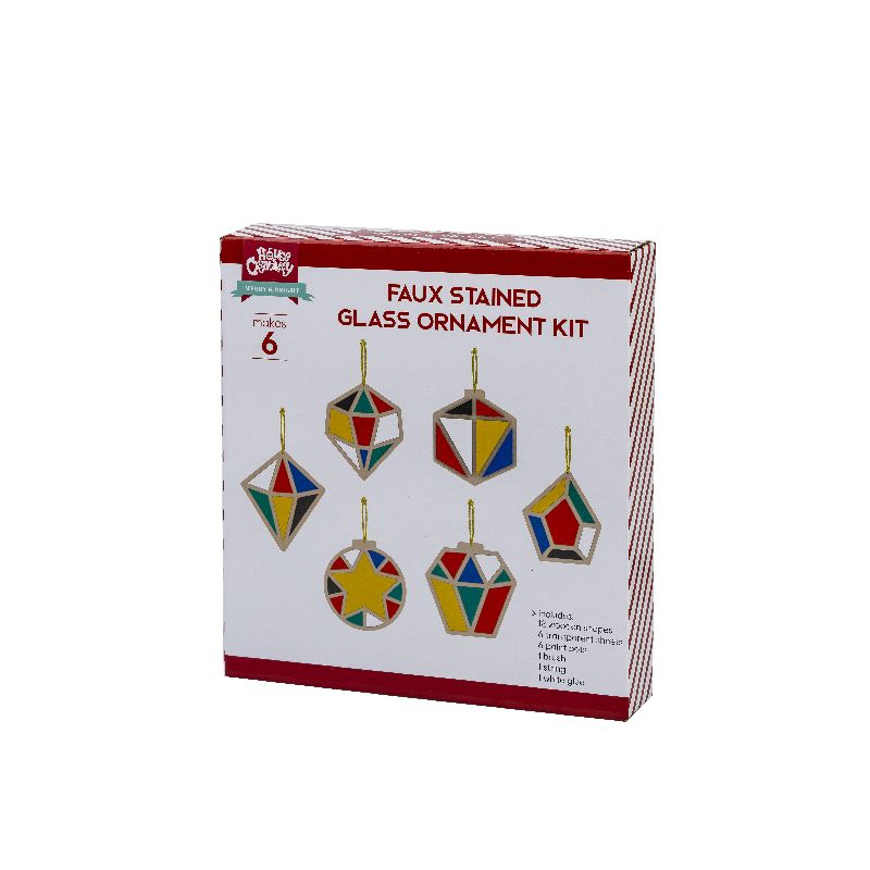 FAUX STAINED GLASS ORNAMENT KIT Christmas tree toy 10x3cm 6pcs