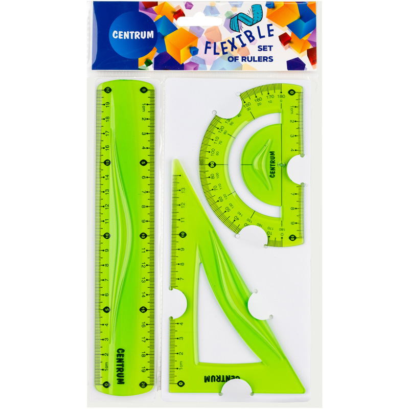 Set SOFT ABC flexible: 20cm ruler, triangle rulers, protractor ruler tikai  2.35 EUR