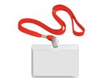 Name badge FOROFIS plastic 90x58mm horizontal with red lanyard 42cm (polyester)