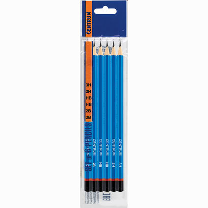 Set of 6 pencils 3H,2H,HB,HB,2B,3B sharpened, wooden