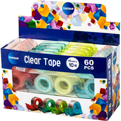 Stationery clear tape 15mm*10m in hard dispenser