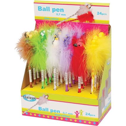 Ball pen with feather ANIMALS blue ink 0.7mm (assorted)/display box