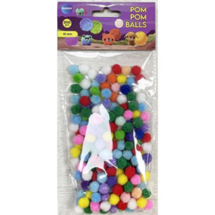 Pompom ball 10mm, 200pcs, mixed colours / OPP bag