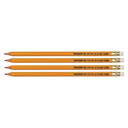 Set of 4 pencils HB sharpened, with eraser, plastic