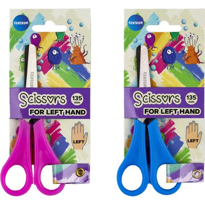 Scissors 13.5cm left hand, rounded for safety, with ruller