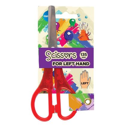 Scissors 13.5cm left hand, rounded for safety, with ruller