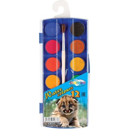 Water colors 12col.x25mm ZOO dry cake