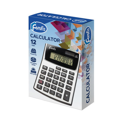 Calculator “COMPACT” FOROFIS 120x87x14mm (2 way power: solar +cell button battery)