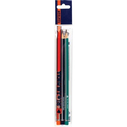 Set of 3 pencils HB sharpened, triangle, with eraser, plastic