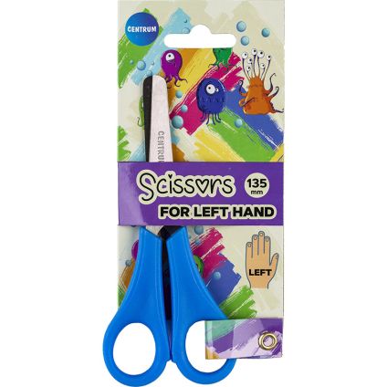 Scissors 13.5cm left hand, rounded for safety, with ruller