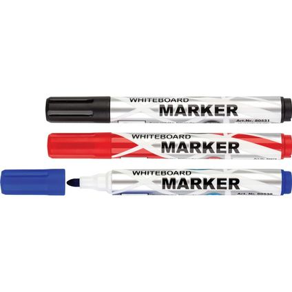 Set of 3 whiteboard markers bullet tip 2-5mm /PVC wallet