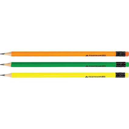 Set of 3 pencils HB sharpened, round shape, with eraser, plastic