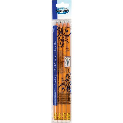 Set of 4 pencils HB sharpened, with eraser, plastic