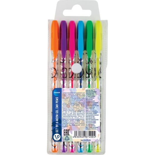 Set of 6 colours NEON gel pens 1.0mm