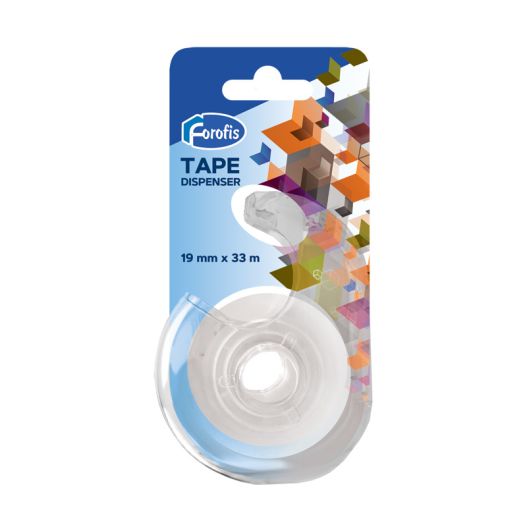 Stationery clear tape FOROFIS 19mm x 33m with dispenser, thickness 40mic