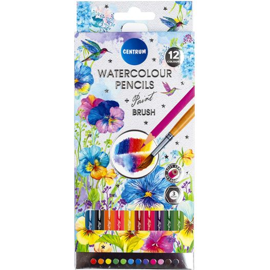 Krāsainie zīmuļi akvareļu, 12 kr.+ ota  WATERCOLOUR