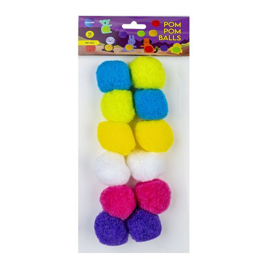 Pompom ball 50mm, 12pcs, mixed colours / OPP bag