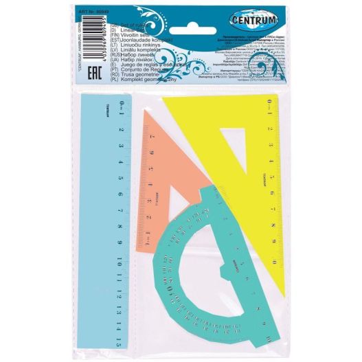 Set: 15cm ruler, 2 triangle rulers, protractor ruler