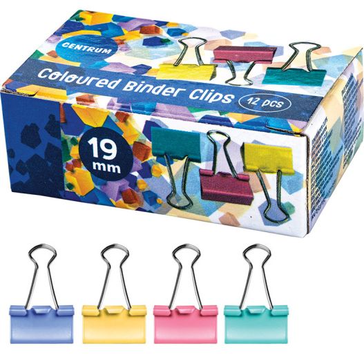 Binder clips 19mm 12pcs. colored