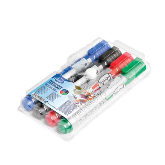 Set of 4 permanent markers FOROFIS (black, blue, red, green) bullet tip /PVC bag