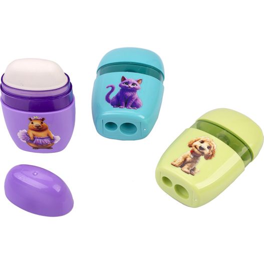 Точилка пластиковая с 2 лезвиями и ластиком  