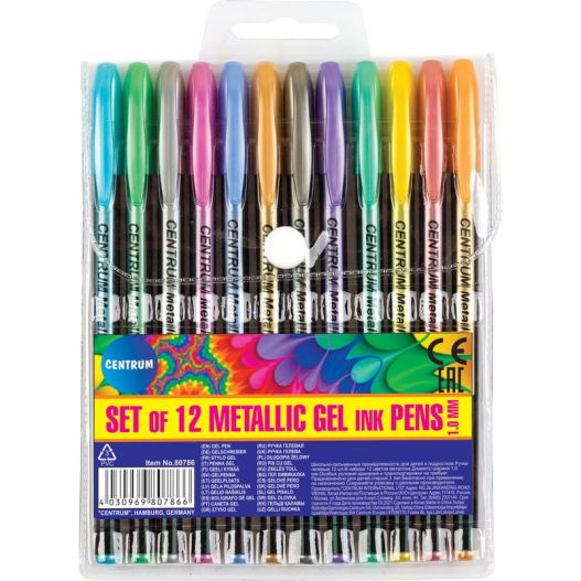 Set of 12 colours METALLIC gel pens 1.0mm