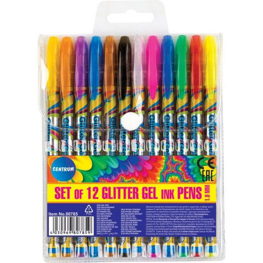 Set of 12 colours GLITTER gel pens 1.0mm