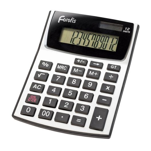 Calculator “COMPACT” FOROFIS 120x87x14mm (2 way power: solar +cell button battery)