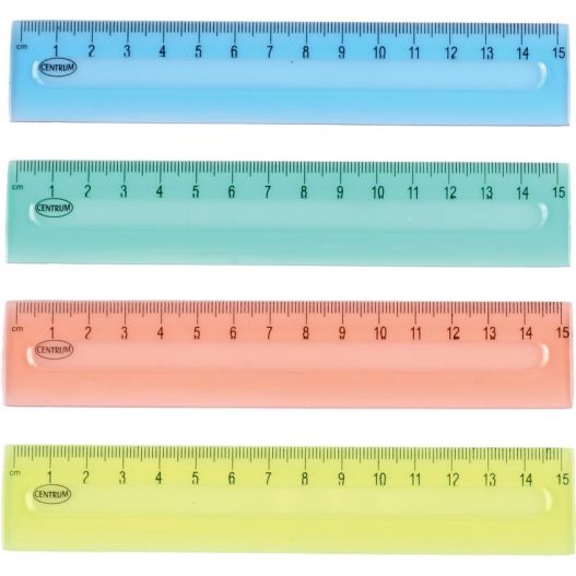 Ruler plastic 15cm clear assorted