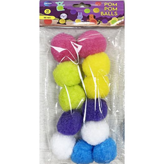 Pompom ball 50mm, 12pcs, mixed colours / OPP bag