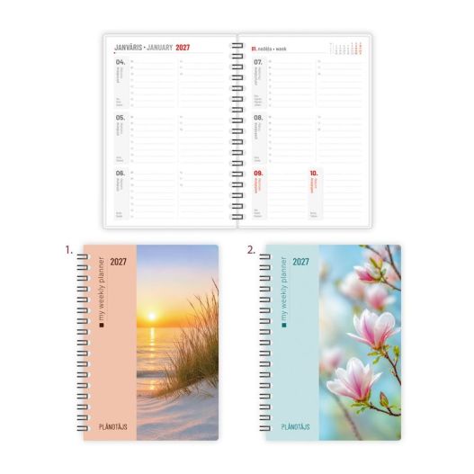 Weekly calendar A6 Sāga “01“ craft cover, spiral bound