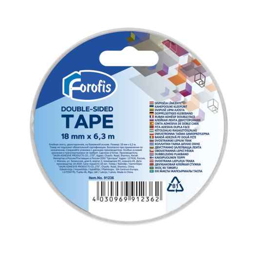 Double side adhesive tape FOROFIS 18mm x 6.3m, thickness 80mic