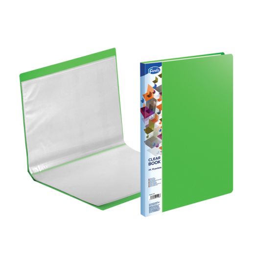 Transparent book A4 FOROFIS 0.50mm cover w/10 transp.pockets 0.03mm (green) PVC